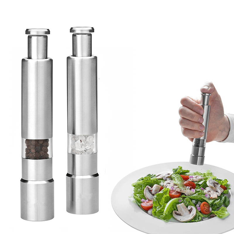 Stainless Steel Salt and Pepper Grinder with Thumb Pump Design for Kitchen Use