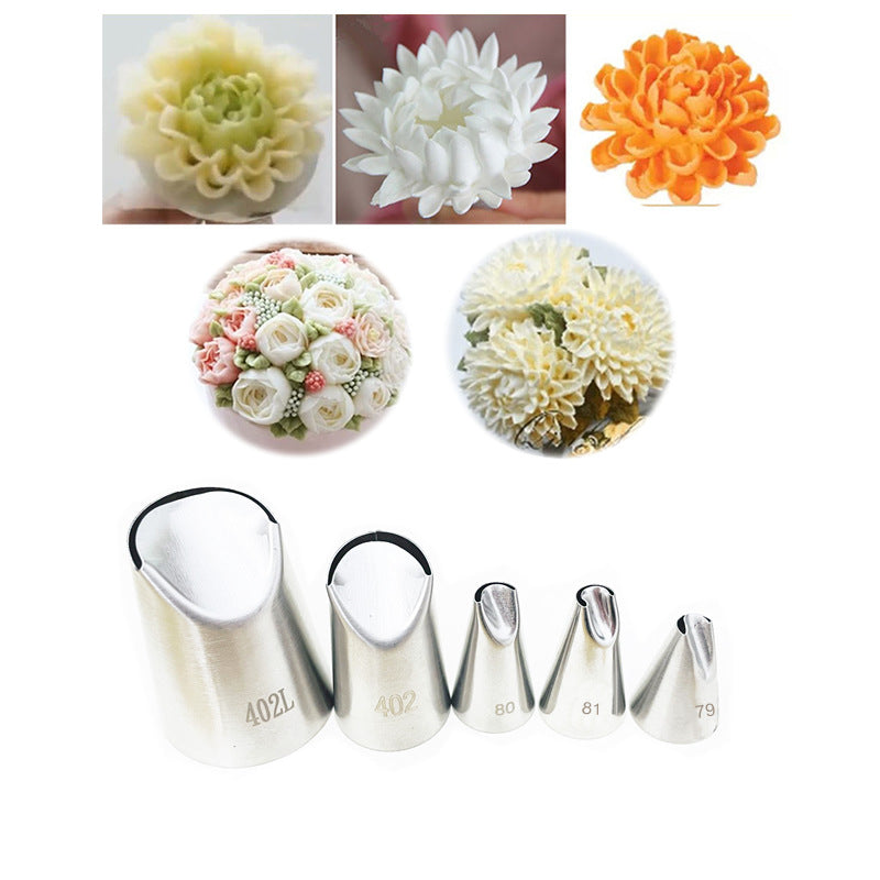 Set of 5 Stainless Steel Piping Tips for Cake Decorating Chrysanthemum Petal Shapes