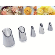 Set of 5 Stainless Steel Piping Tips for Cake Decorating Chrysanthemum Petal Shapes