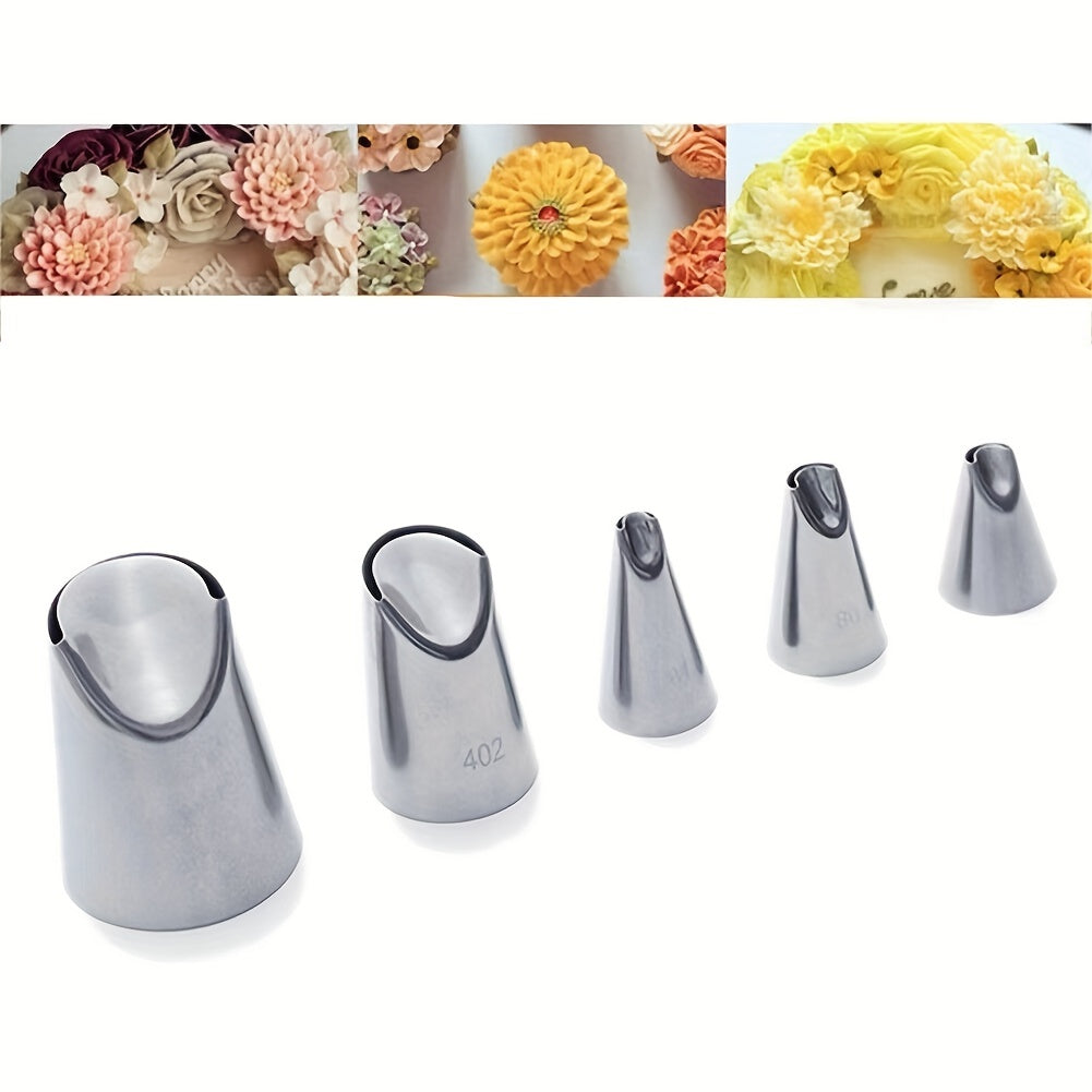 Set of 5 Stainless Steel Piping Tips for Cake Decorating Chrysanthemum Petal Shapes