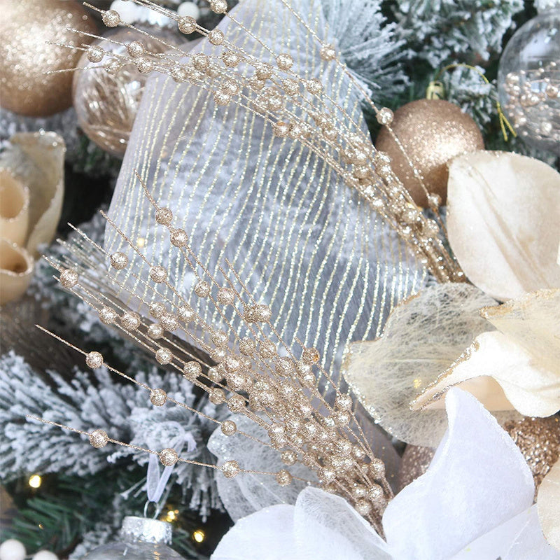 Artificial Glitter Berry Stem Ornaments for Christmas Tree Vase 17 Inches Rose Gold