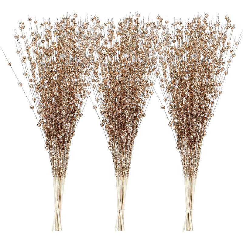 Artificial Glitter Berry Stem Ornaments for Christmas Tree Vase 17 Inches Rose Gold
