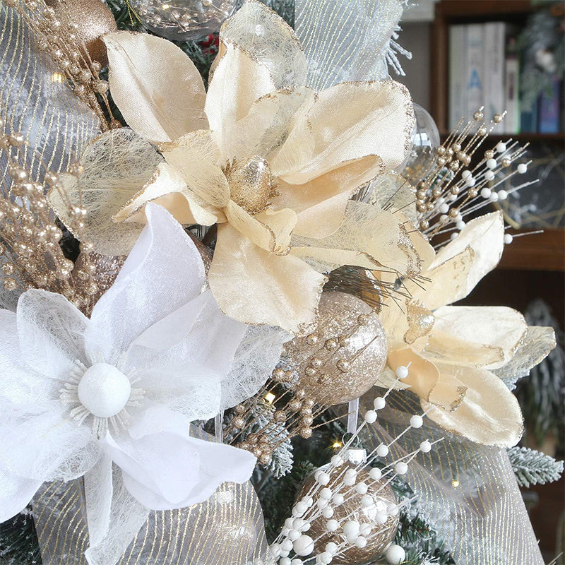 Artificial Glitter Berry Stem Ornaments for Christmas Tree Vase 17 Inches Rose Gold