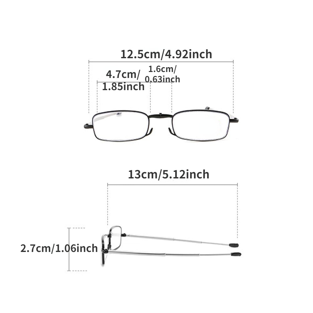 Metal Frame Presbyopia Reading Glasses Foldable Lightweight with Zipper Bag +150 to +350