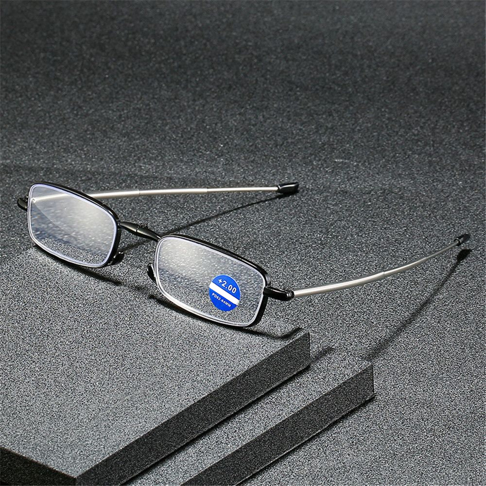 Metal Frame Presbyopia Reading Glasses Foldable Lightweight with Zipper Bag +150 to +350