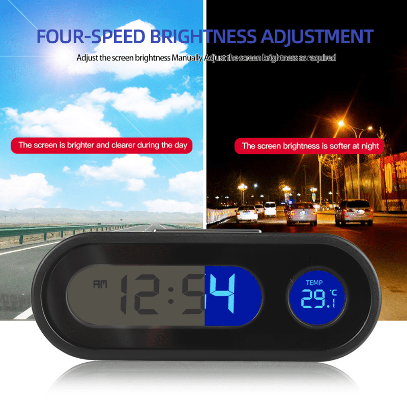 Digital Car Clock with Luminous Thermometer and LCD Backlight for Vehicles