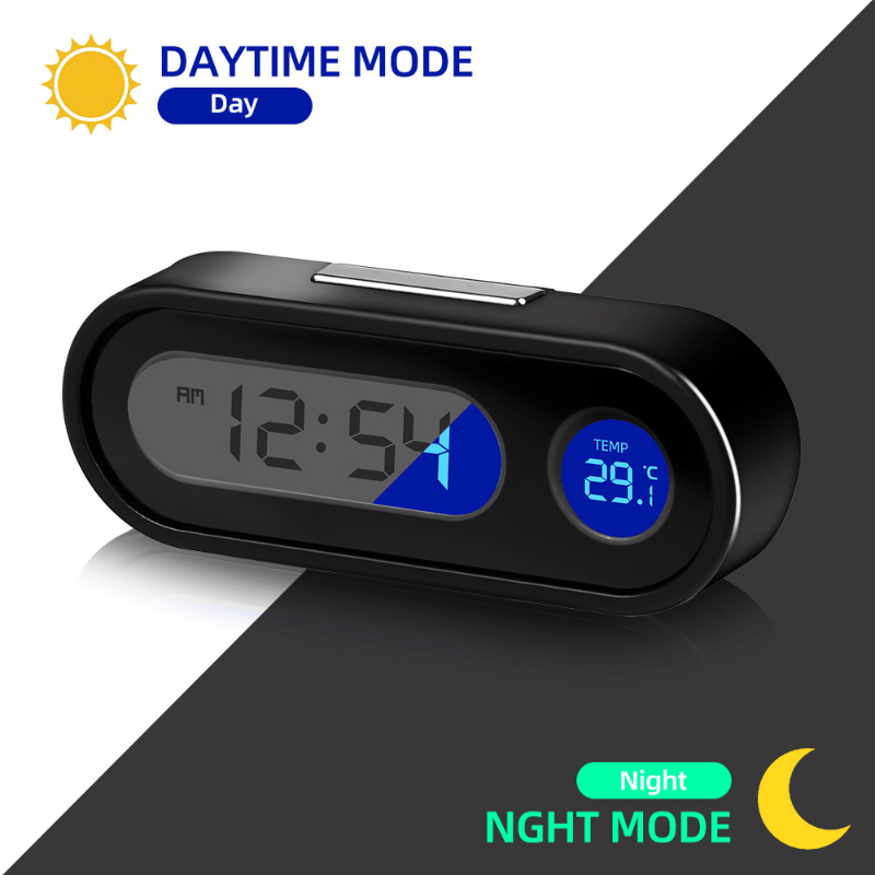 Digital Car Clock with Luminous Thermometer and LCD Backlight for Vehicles