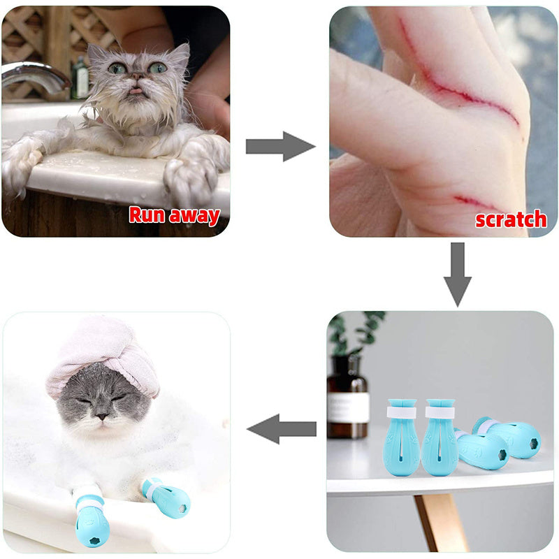Set of 4 Silicone Cat Paw Protectors for Grooming and Bathing