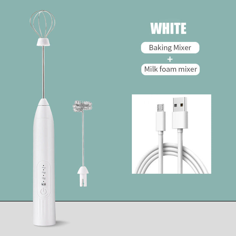 USB Rechargeable Electric Egg Beater and Coffee Mixer Dual Head Milk Frother Baking Stirrer