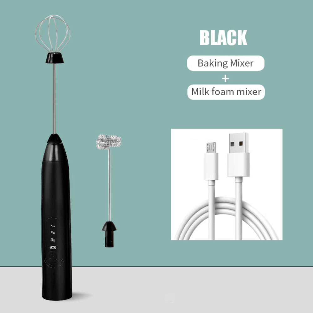 USB Rechargeable Electric Egg Beater and Coffee Mixer Dual Head Milk Frother Baking Stirrer