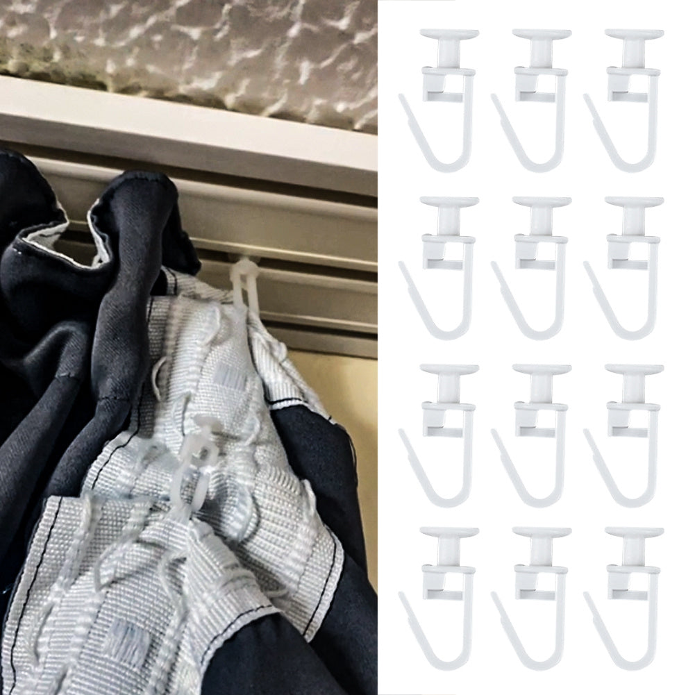 Set of 20 White Plastic Shower Curtain Hooks with Pleated Design for Smooth Movement