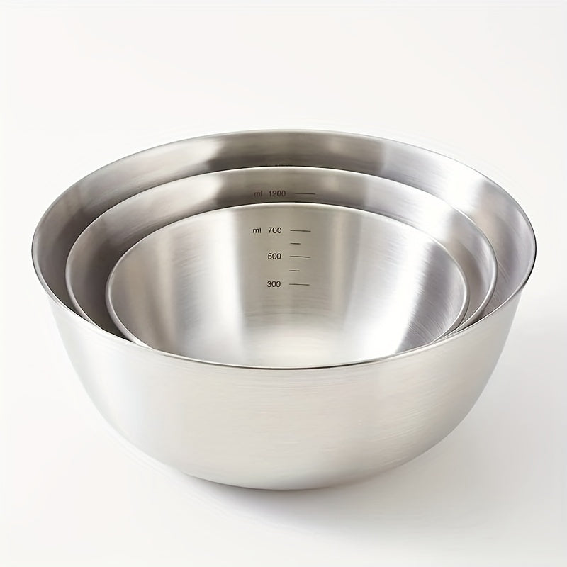 Set of 3 Stainless Steel Mixing Bowls for Kitchen Prep and Storage