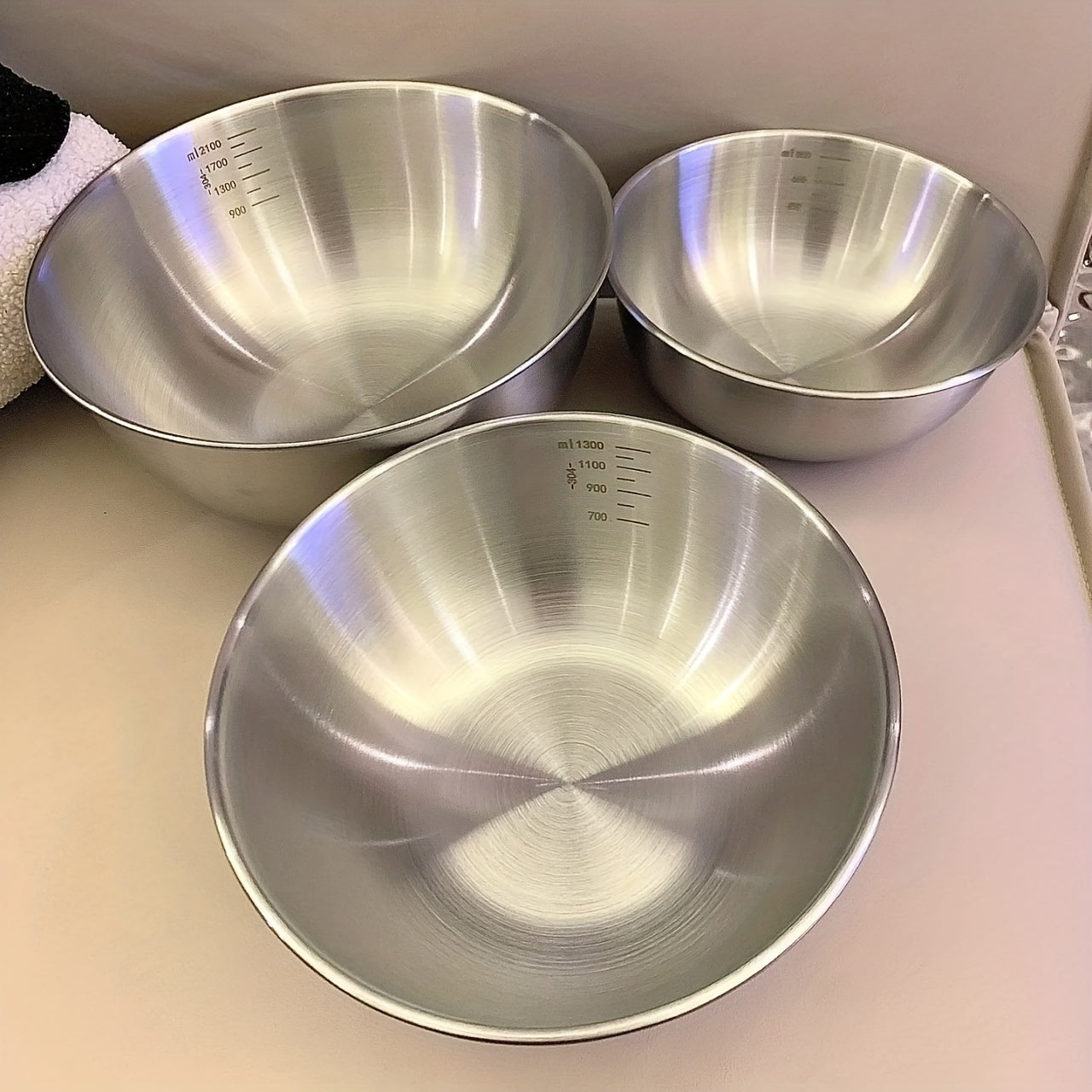 Set of 3 Stainless Steel Mixing Bowls for Kitchen Prep and Storage