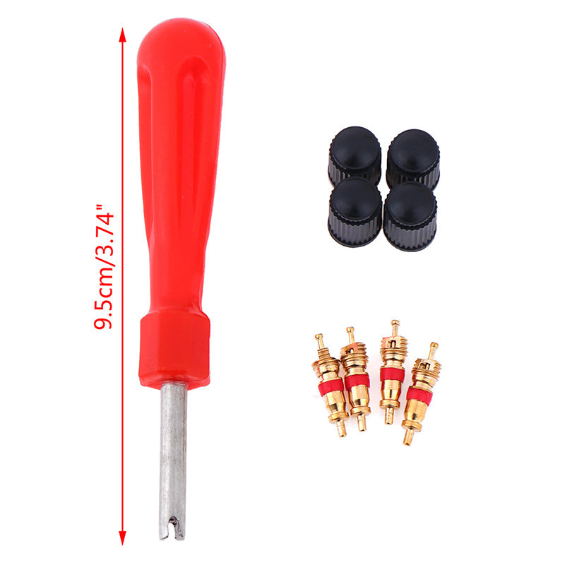 Set Tire Valve Service Kit with 4 Valve Cores and Caps for Car Motorcycle Truck
