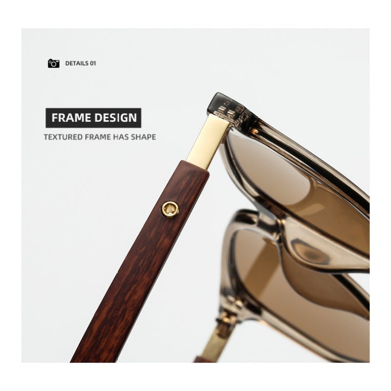 Unisex Vintage Wood Grain Square Glasses in Tea Brown for Men