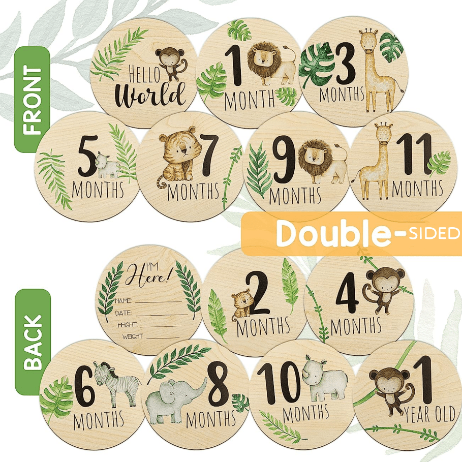 Baby Monthly Milestone Cards and Wood Announcement Signs for Newborn Photography