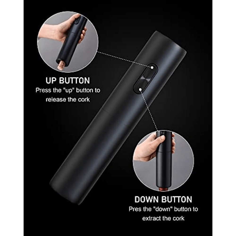 Qurilmali Elektrik sharob ochgich qora, batareyali, bitta bosish bilan ochadigan shisha ochgich