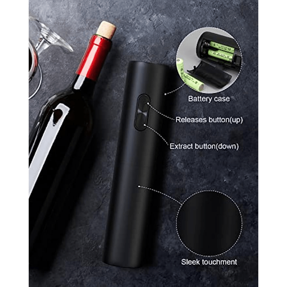 Cordless Electric Wine Opener Black Battery-Powered One-Touch Bottle Opener