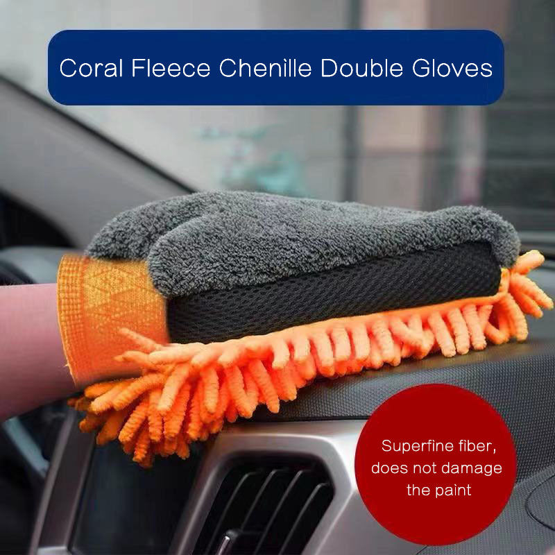Guantes de lavado de coche de microfibra impermeable universal, de felpa doble cara