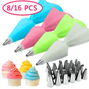 Set of 8 or 16 Silicone Pastry Bag Tips for Cake Icing and Piping Reusable Decorating Tools