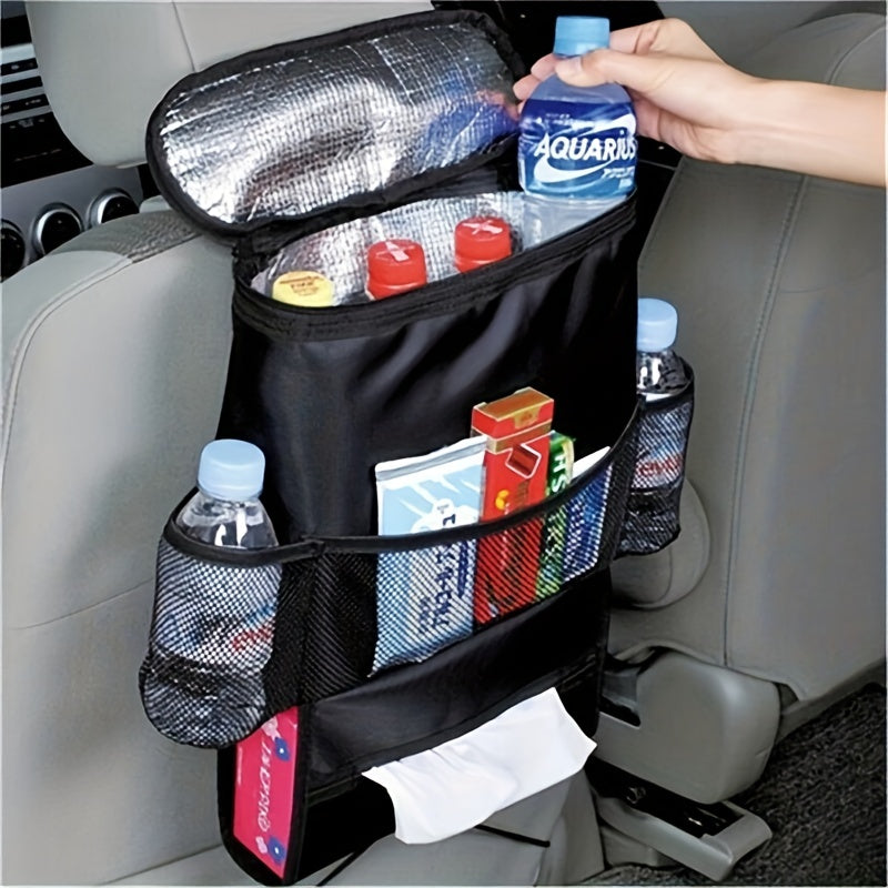 Car Interior Hanging Organizer Bag With Multiple Pockets and Ice Pack Black