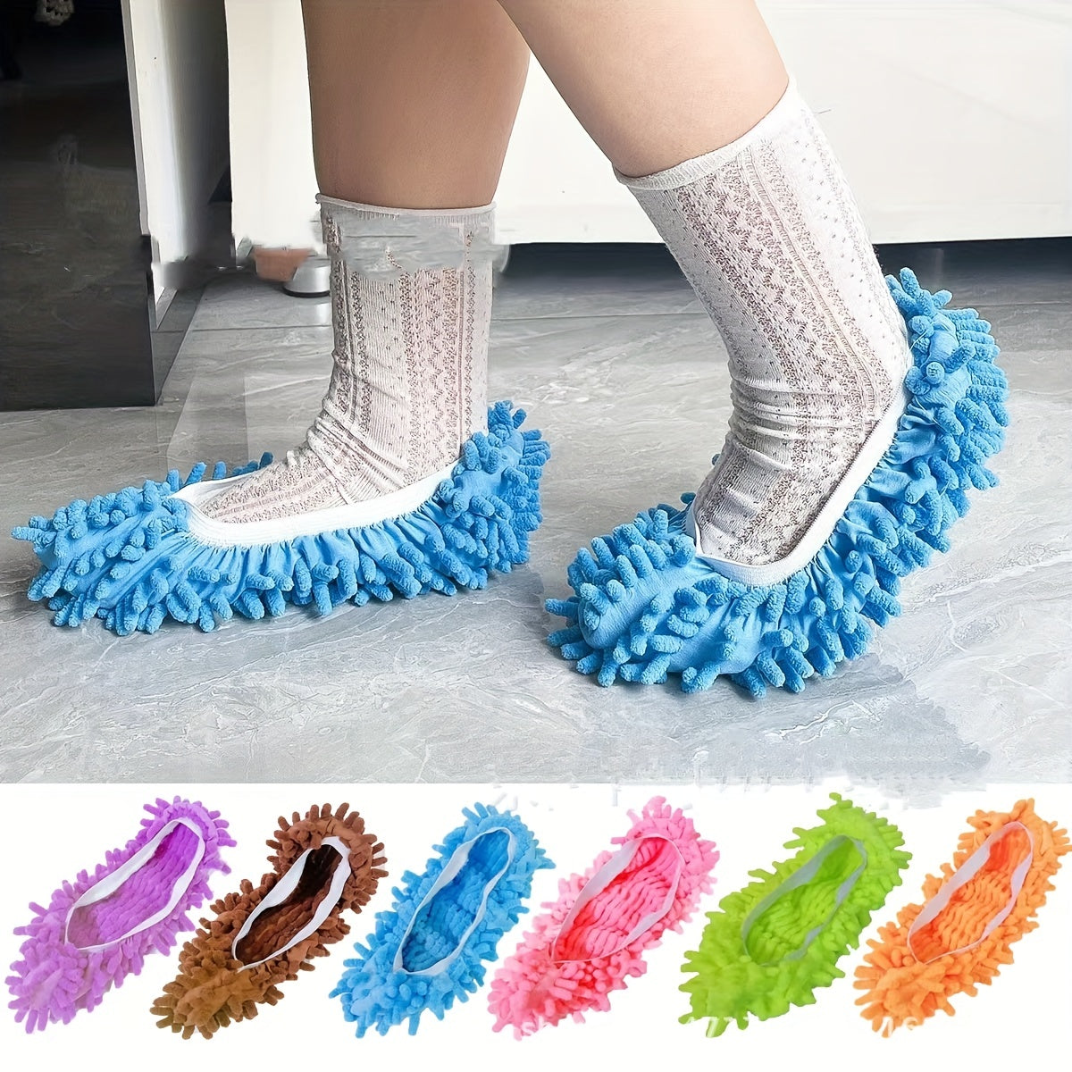 2pcs Colorful Microfiber Mop Slippers Washable Reusable Shoe Covers for Floor Cleaning