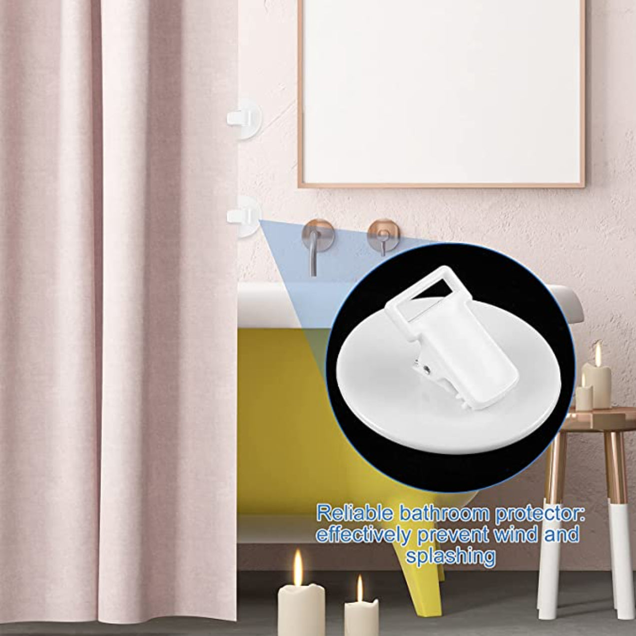 Plastic Shower Curtain Clips with Anti-Splash Design and Self-Adhesive Pads White Geometric