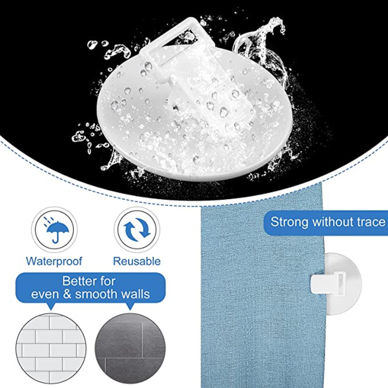 Plastic Shower Curtain Clips with Anti-Splash Design and Self-Adhesive Pads White Geometric