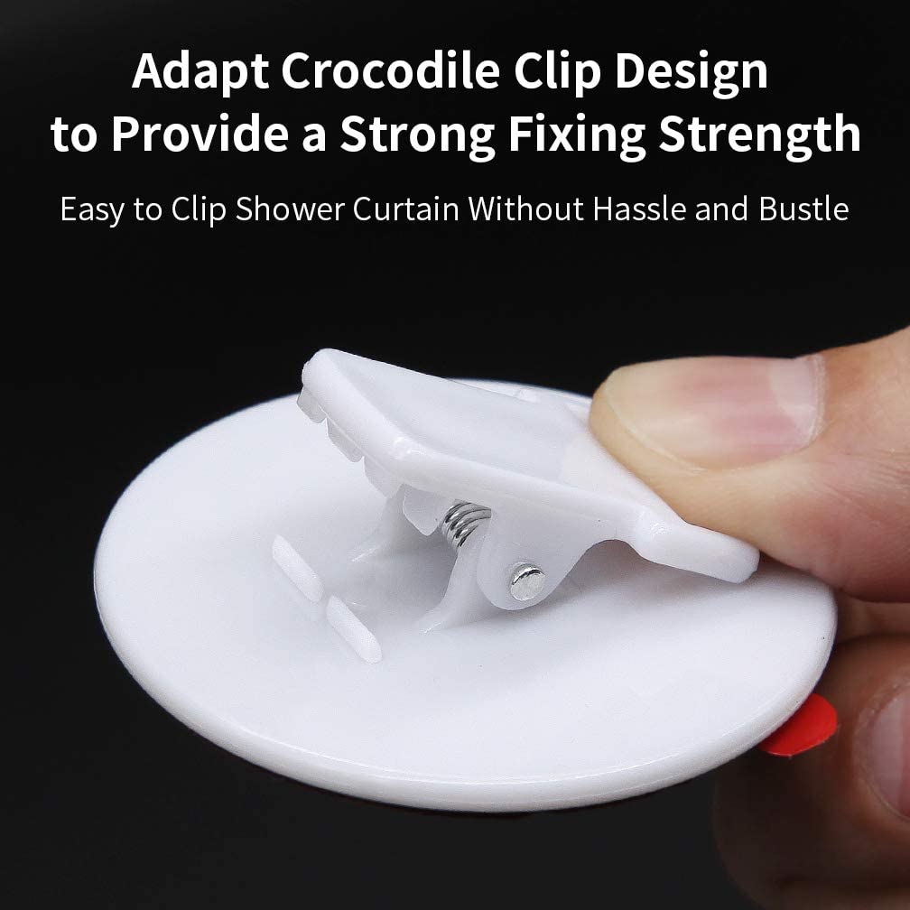 2 ta yuqori sifatli plastik dush pardasi kliplari, oq geometrik naqshda anti-splash dizayni va o'z-o'zidan yopishadigan o'rnatish padlari bilan, mustahkam ushlash va to'kilishdan himoya qilish uchun.