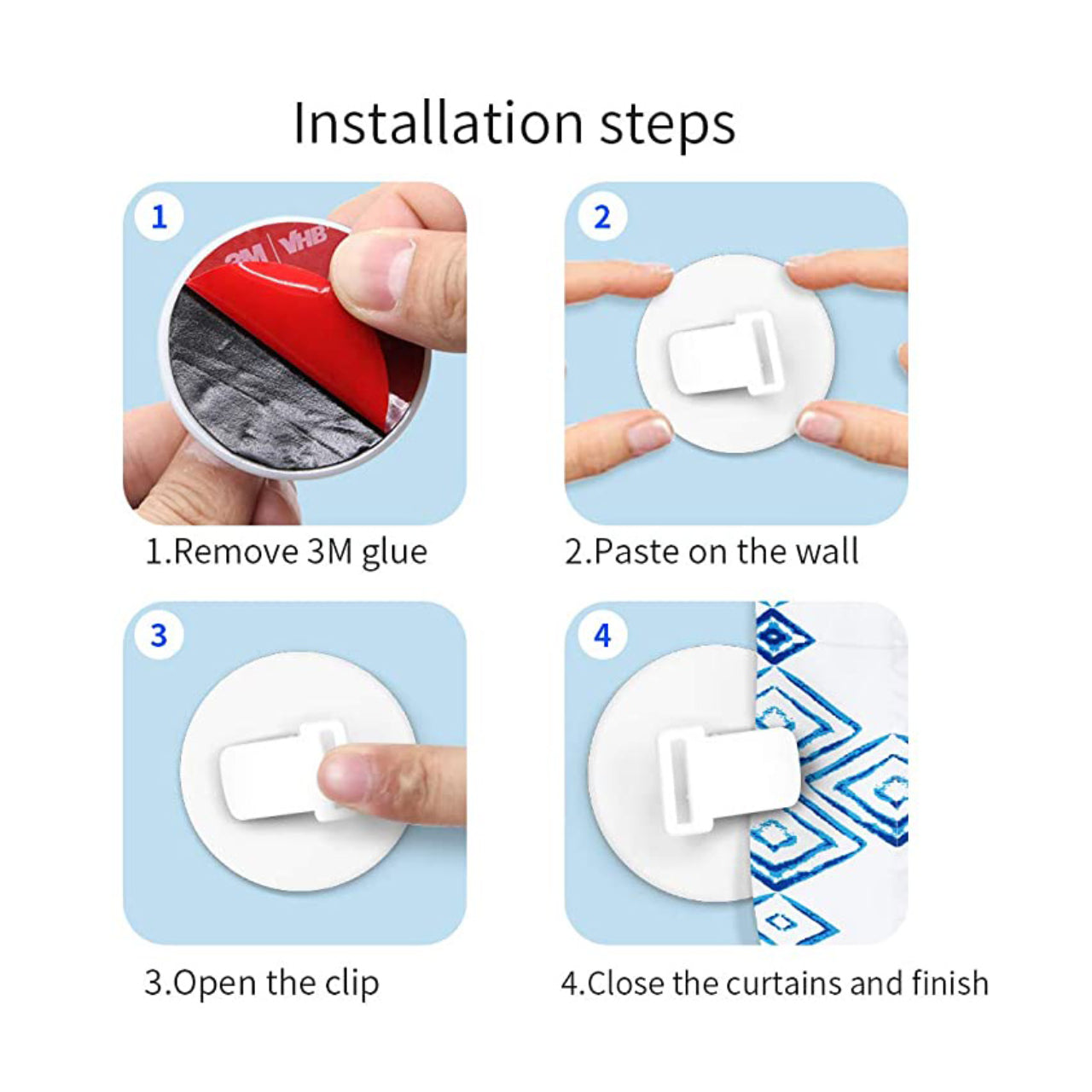 Plastic Shower Curtain Clips with Anti-Splash Design and Self-Adhesive Pads White Geometric