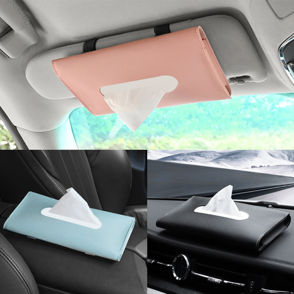 Organizador de caja de pañuelos para visor de sol de cuero PU para interior de coche