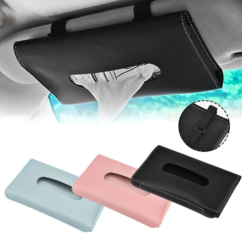 Organizador de caja de pañuelos para visor de sol de cuero PU para interior de coche