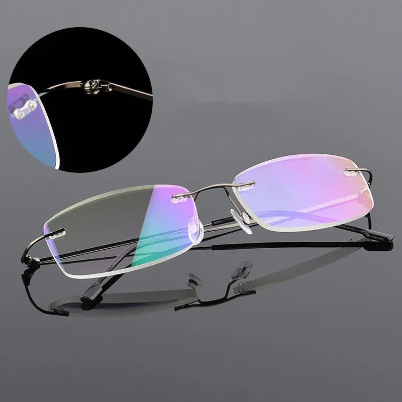 Men's Rimless Titanium Presbyopia Glasses with Flexible Memory Legs +1.0 to +4.0