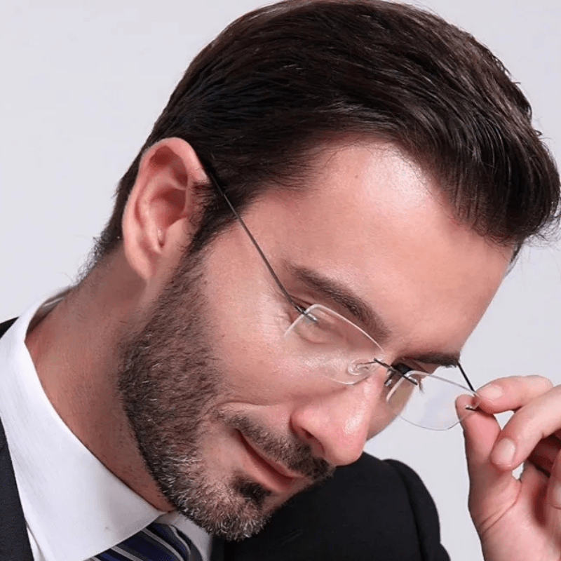 Men's Rimless Titanium Presbyopia Glasses with Flexible Memory Legs +1.0 to +4.0