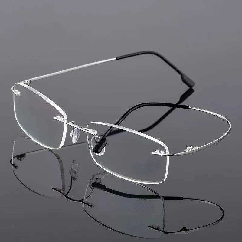 Men's Rimless Titanium Presbyopia Glasses with Flexible Memory Legs +1.0 to +4.0