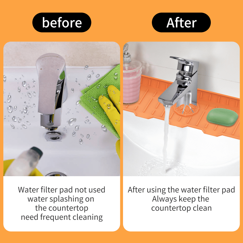 Folding Silicone Faucet Splash Guard and Sponge Holder for Kitchen Bathroom Countertop