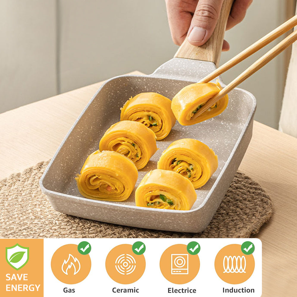 Square Japanese Omelette Pan Non-Stick Egg Roll Pan with Wood Handle 15x18cm
