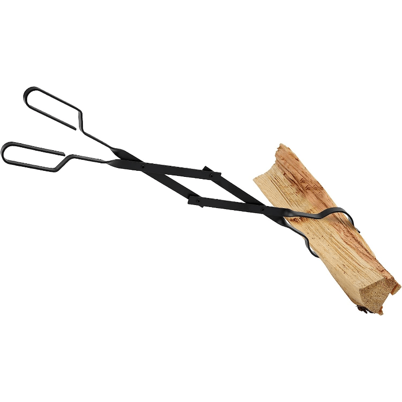 Heavy-Duty Steel Campfire Tongs 66cm Foldable Log Grabber Black Fire Pit Fireplace Tool