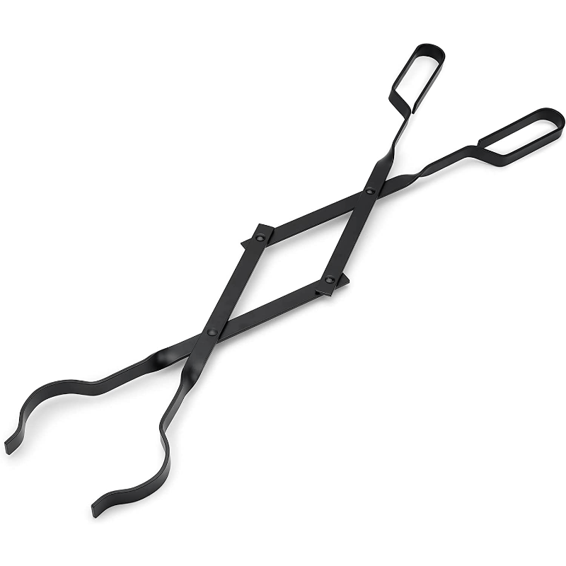 Heavy-Duty Steel Campfire Tongs 66cm Foldable Log Grabber Black Fire Pit Fireplace Tool