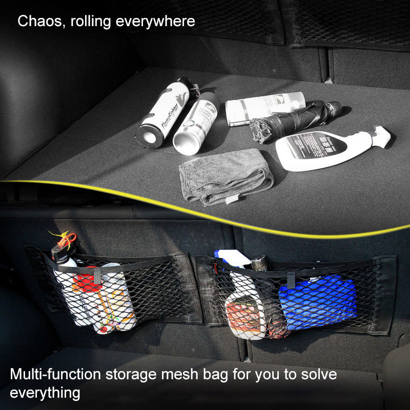 Car Rear Mesh Trunk Organizer Elastic String Net Storage Bag Auto Seat Back Cage