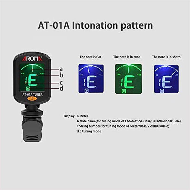 Clip-On Guitar Tuner for Guitar Bass Violin Ukulele Automatic Power-Off Single Button Black