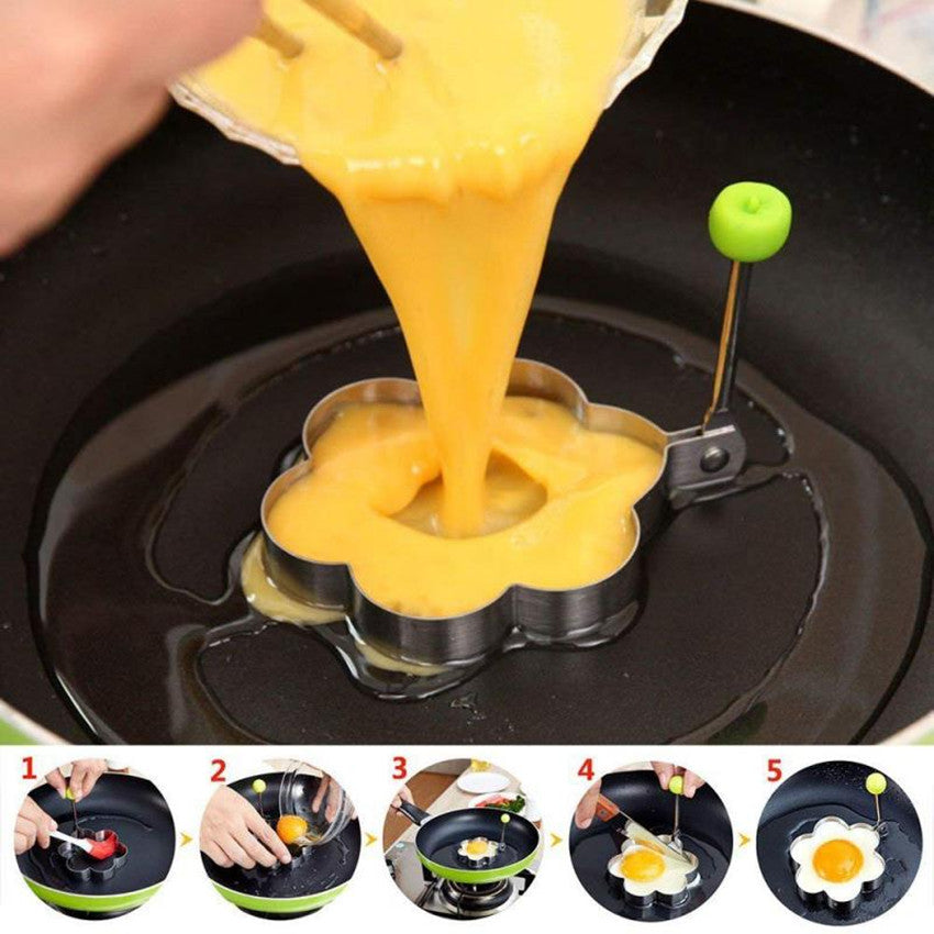 Set of 5 Stainless Steel Egg Molds for Frying Non-Stick Omelet and Pancake Rings