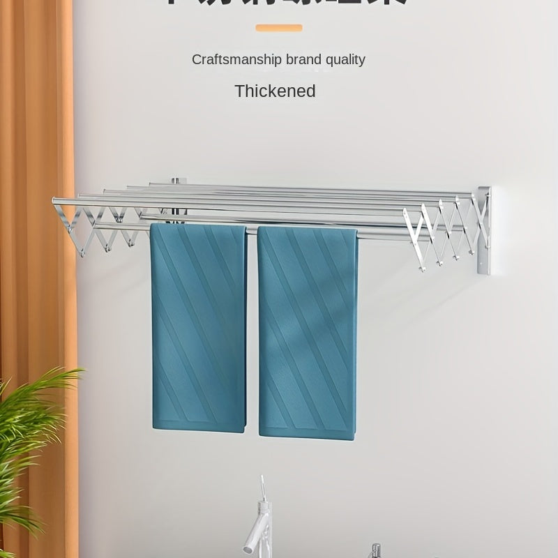 Stainless Steel Wall Mounted Clothes Drying Rack with Collapsible Towel Shelf