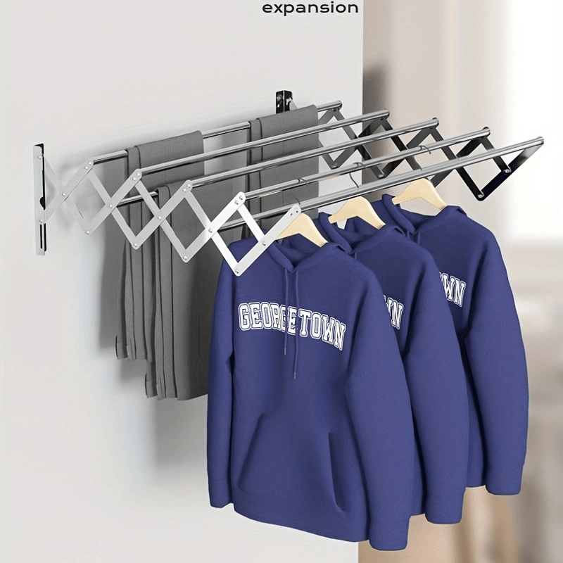 Stainless Steel Wall Mounted Clothes Drying Rack with Collapsible Towel Shelf