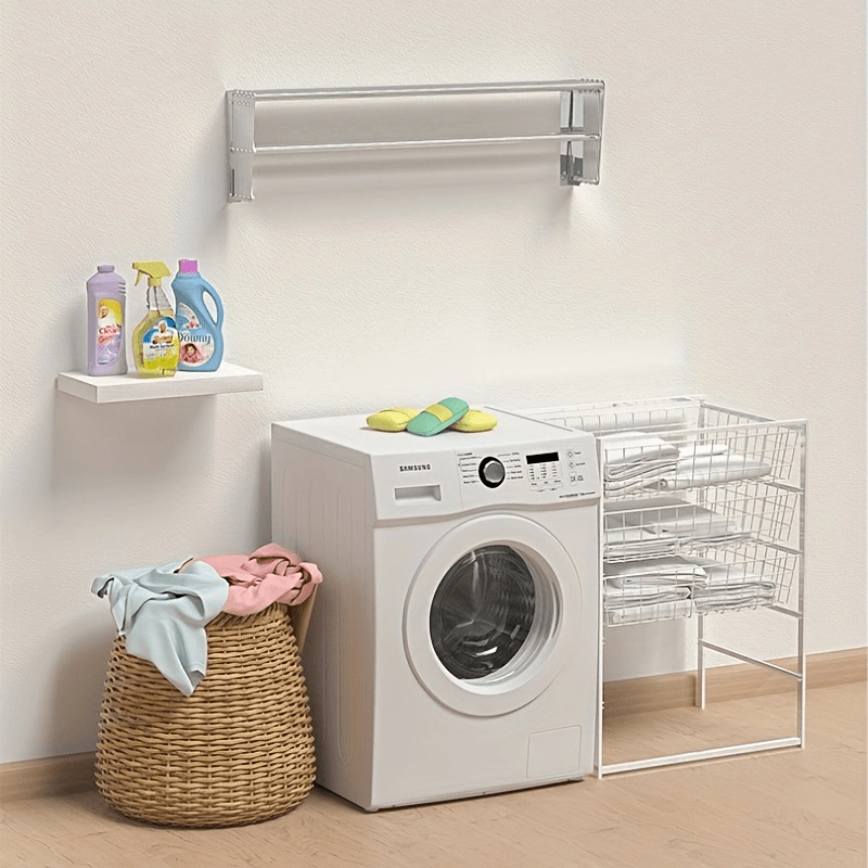 Stainless Steel Wall Mounted Clothes Drying Rack with Collapsible Towel Shelf