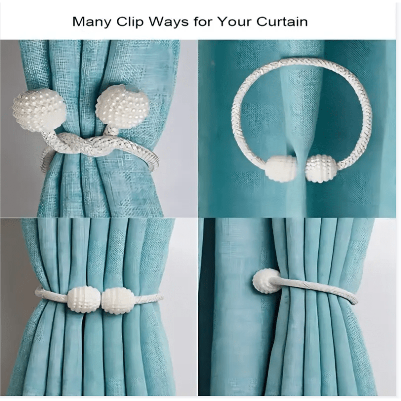 Set of 2 Faux Pearl Bead Magnetic Curtain Tiebacks No Drilling Stylish Holdbacks for Bedroom Living Room
