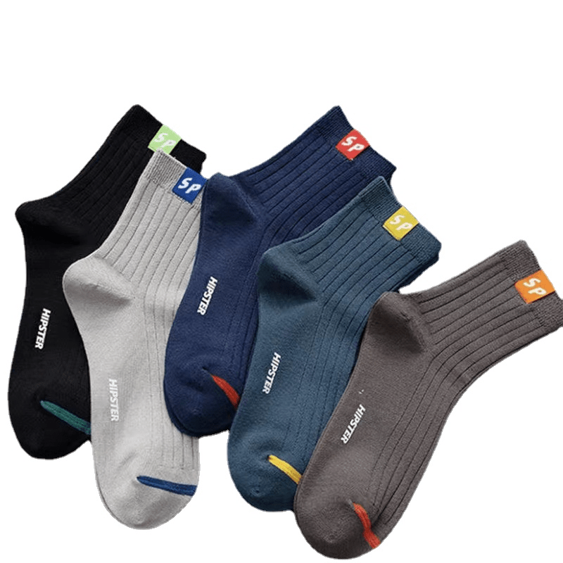 Men's Mid-Calf Athletic Socks Set of 5 Assorted Colors Polyester Sports Crew Socks