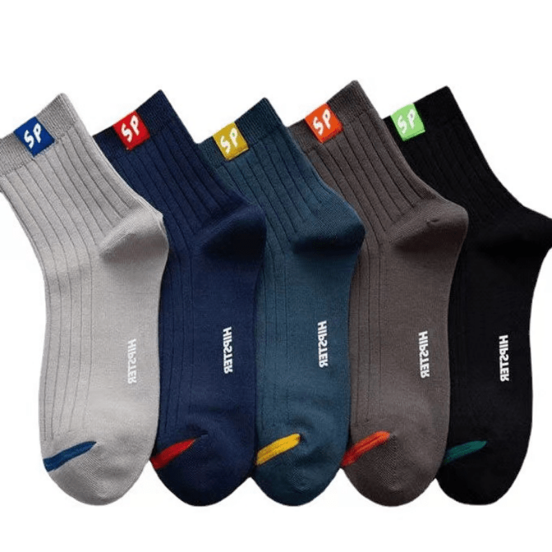 Men's Mid-Calf Athletic Socks Set of 5 Assorted Colors Polyester Sports Crew Socks