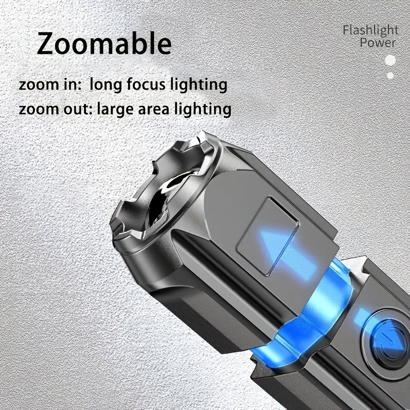 Zoomable Compact USB Rechargeable Flashlight with 800mAh Battery for Outdoor and Home Use