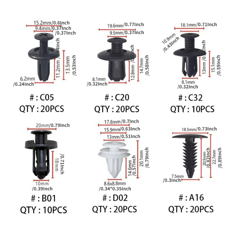 Avto tezlatgich klip to'plami 6 o'lcham, bumper, eshik bo'lagi, vintlar assortimenti